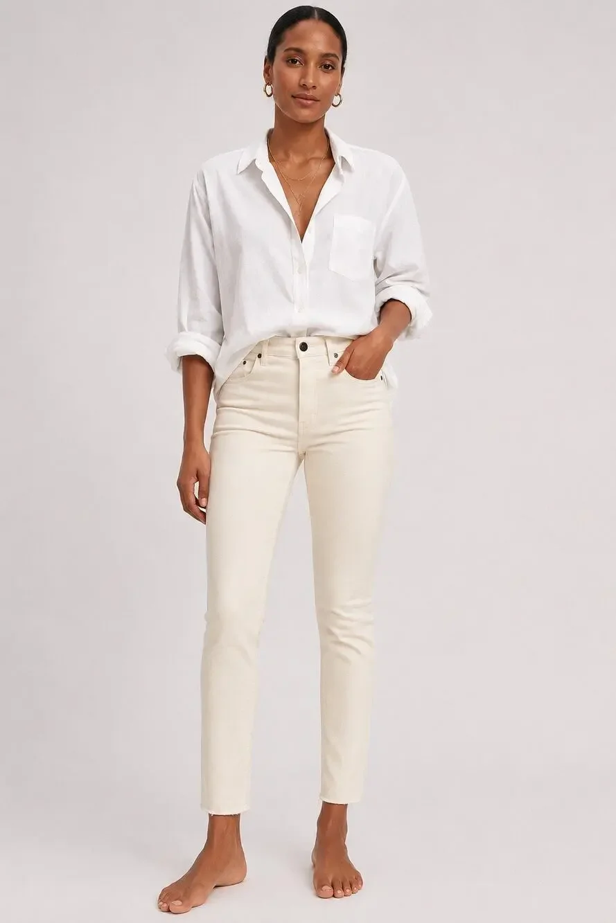 Zara Z1975 High Rise Straight Jeans – Ecru – Size 6